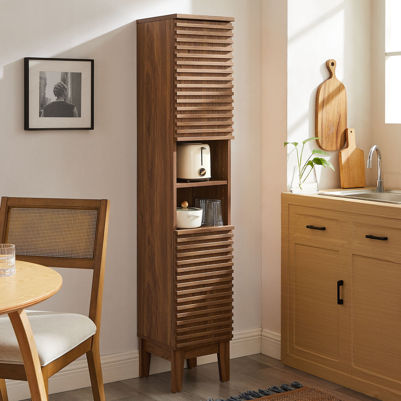 Ventra Tall Plinth Bathroom Cabinet, Walnut