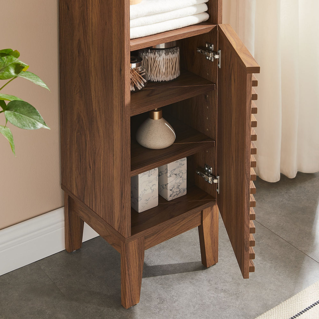 Ventra Tall Plinth Bathroom Cabinet, Walnut