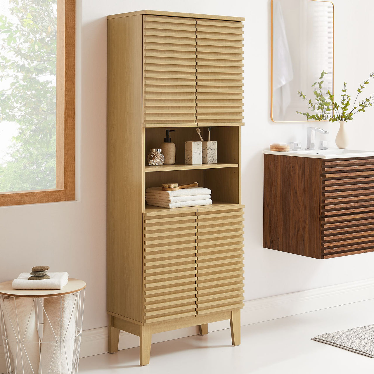 Ventra Tall Bathroom Cabinet, Oak