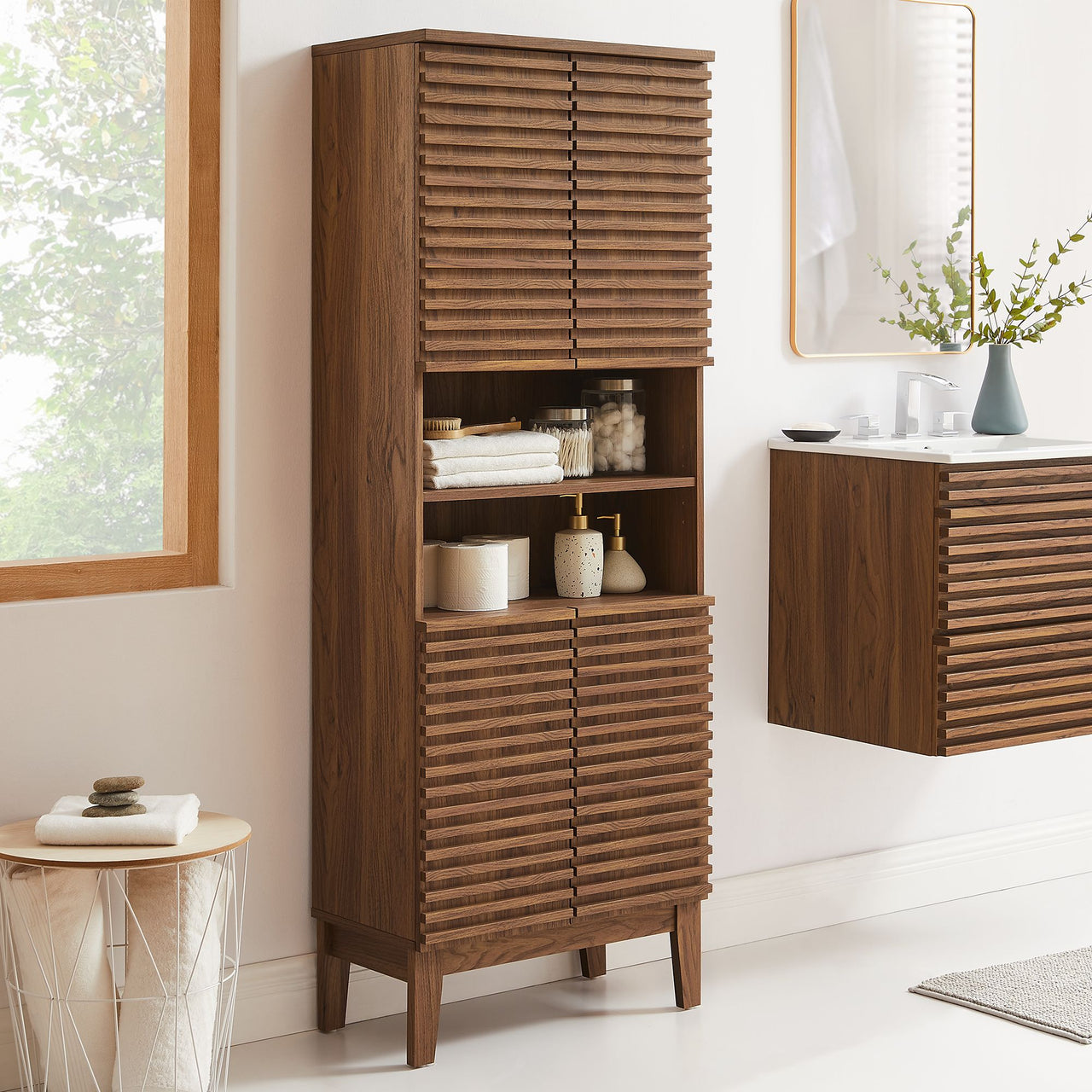 Ventra Tall Bathroom Cabinet, Walnut
