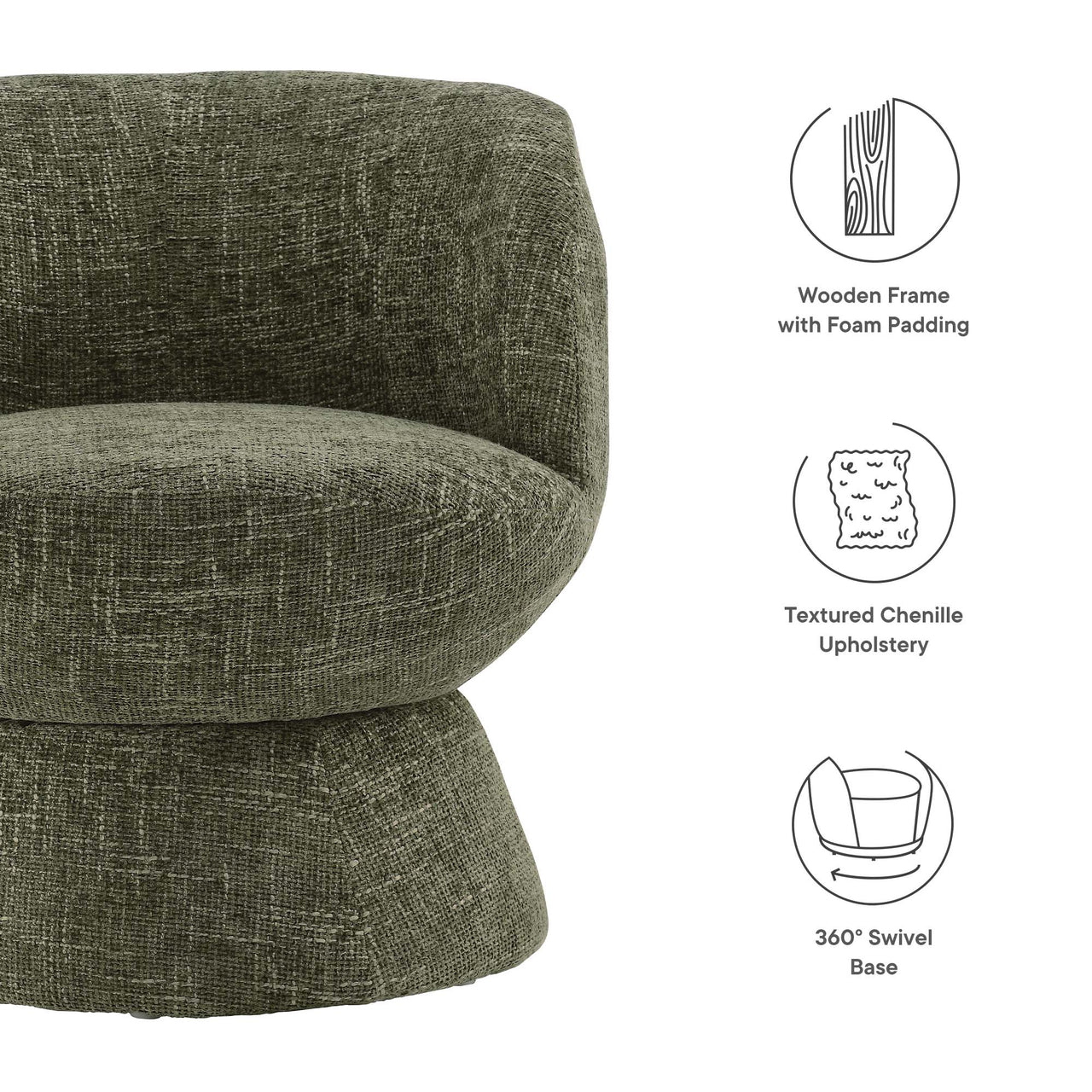 Mivorae Chenille Upholstered Fabric Swivel Chair, Sage