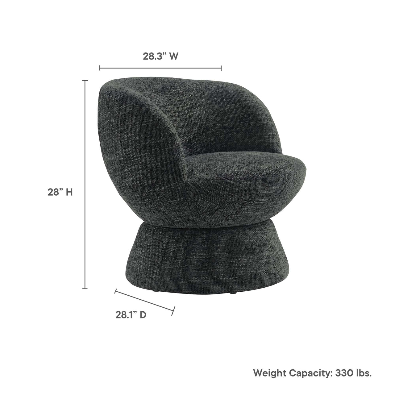 Mivorae Chenille Upholstered Fabric Swivel Chair, Charcoal