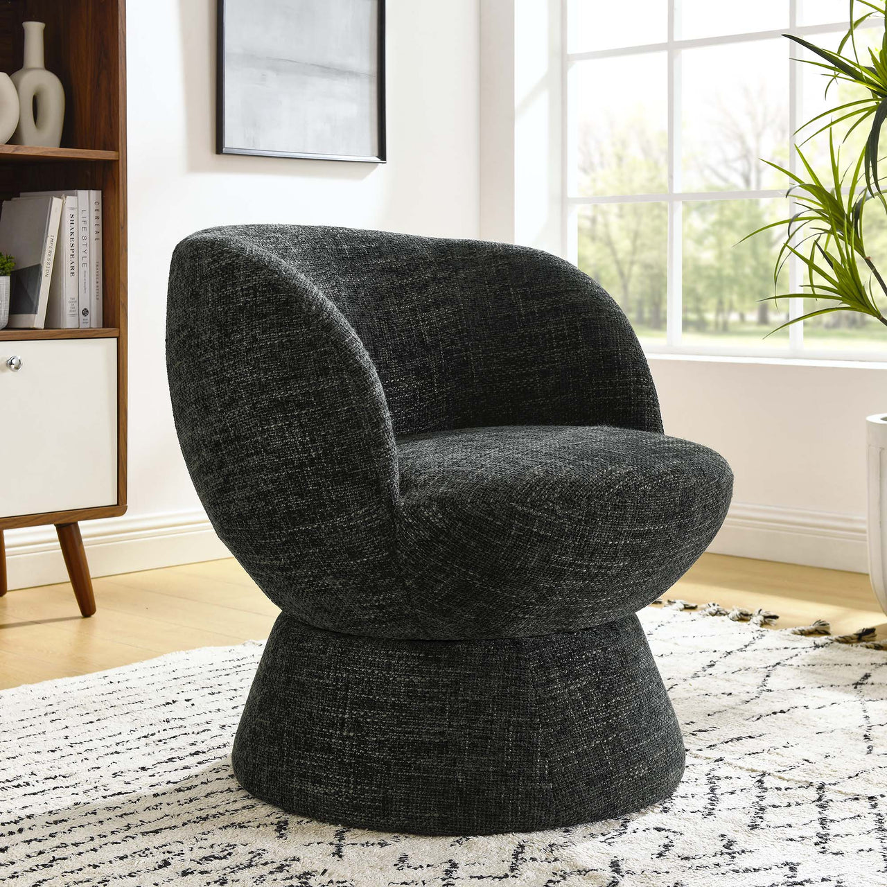 Mivorae Chenille Upholstered Fabric Swivel Chair, Charcoal