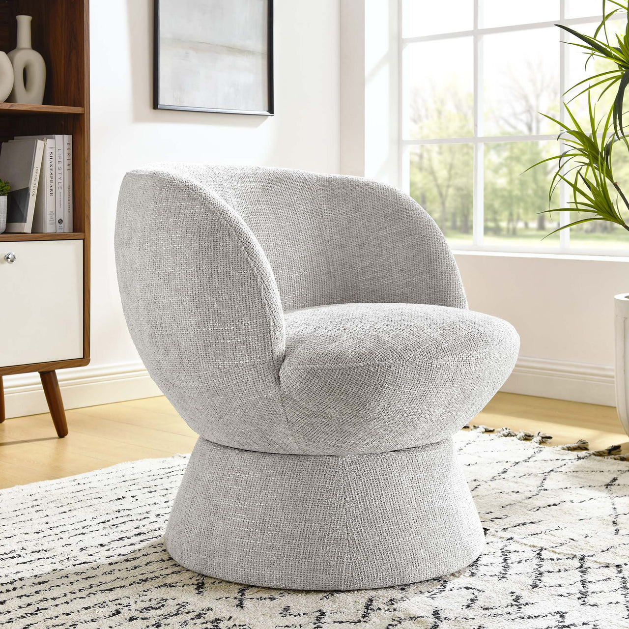 Mivorae Chenille Upholstered Fabric Swivel Chair, Light Gray