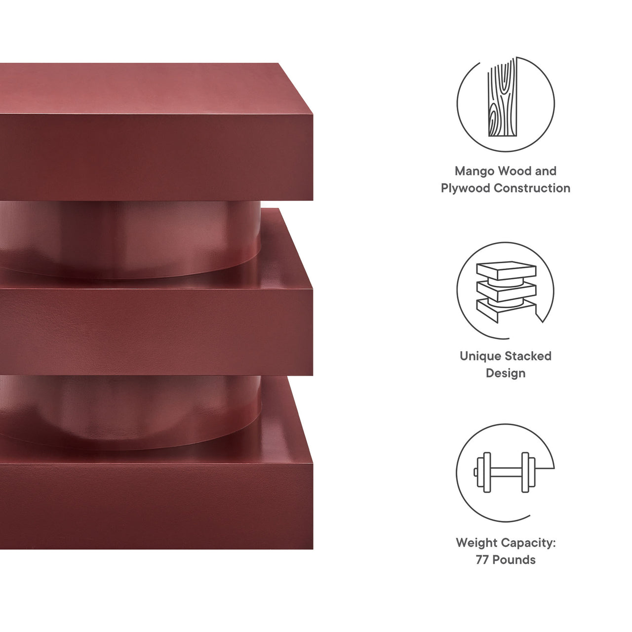 Tower End Table, Burgundy