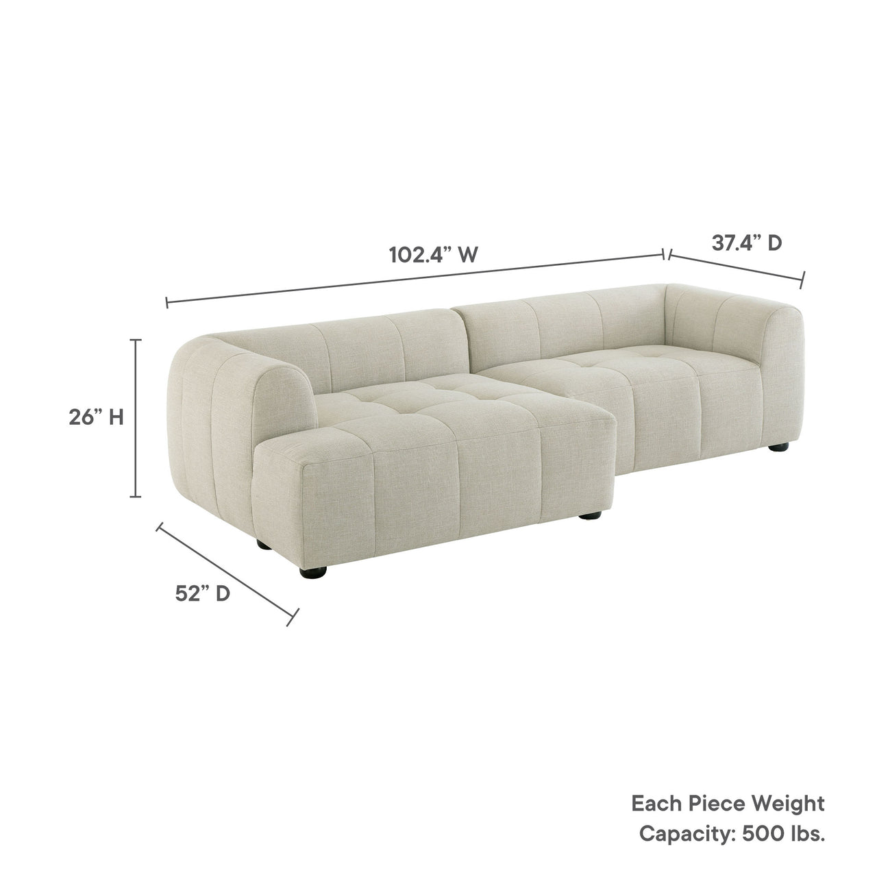 Bloque 2-Piece Left-Facing Sectional, Linen