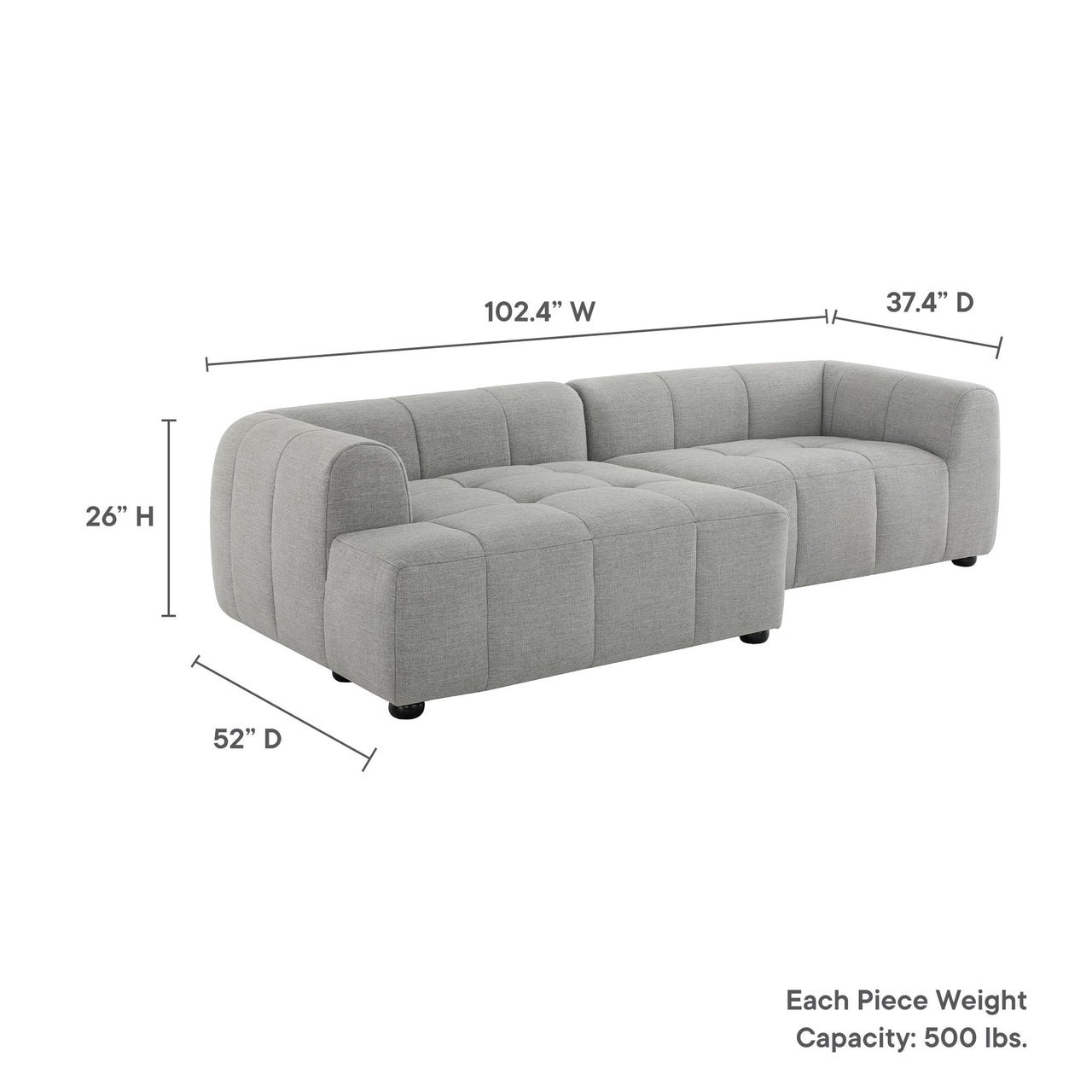 Bloque 2-Piece Left-Facing Sectional, Pewter