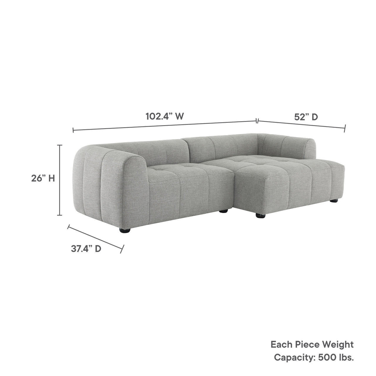 Bloque 2-Piece Right-Facing Sectional, Pewter