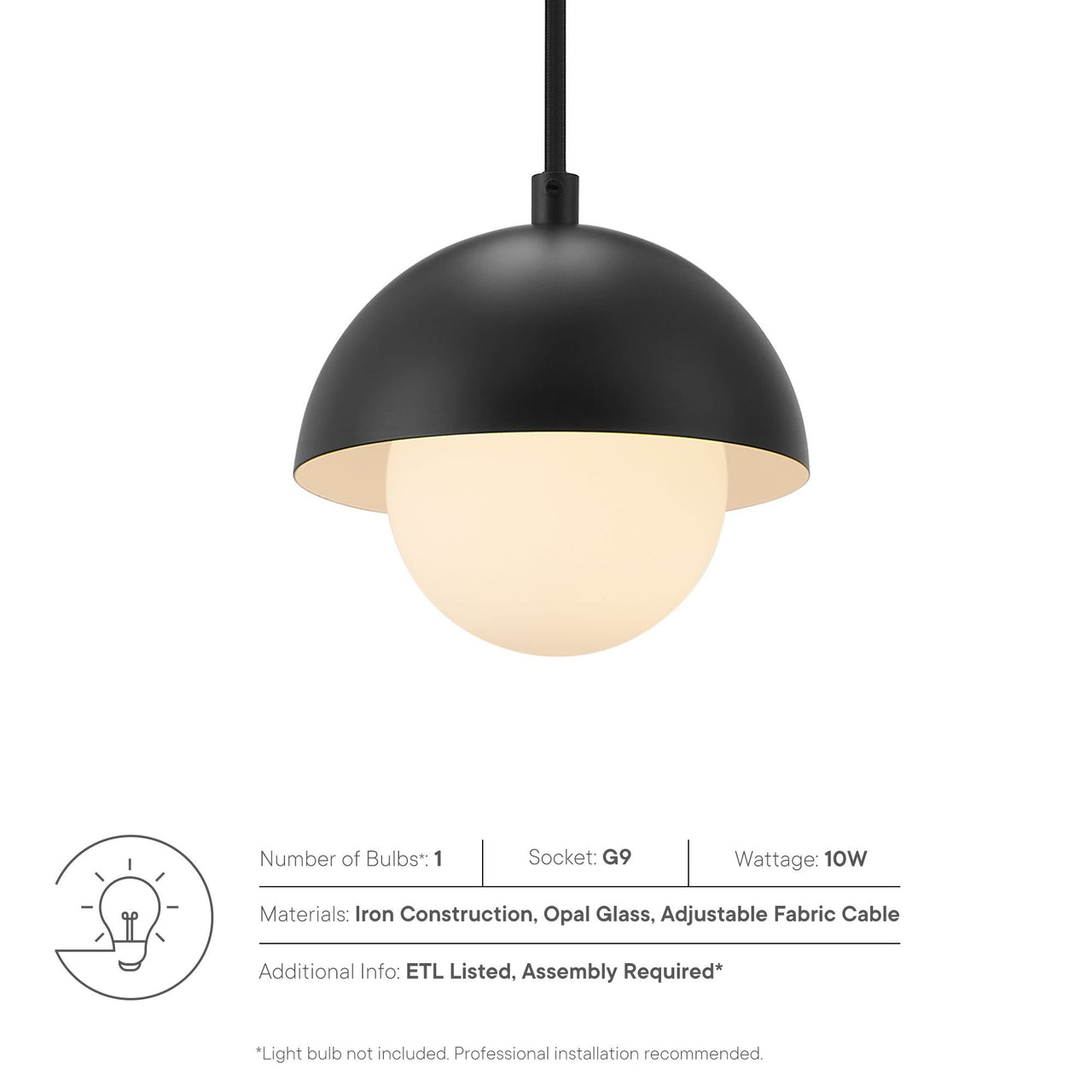Lunara Opal Drop Pendant, Black