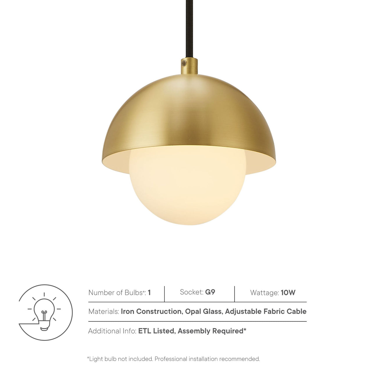 Lunara Opal Drop Pendant, Brass