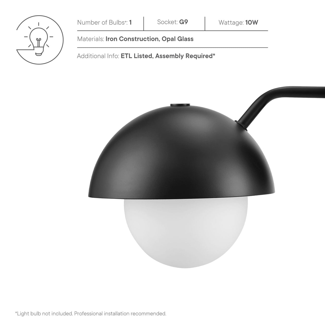 Lunara Opal Wall Sconce, Black