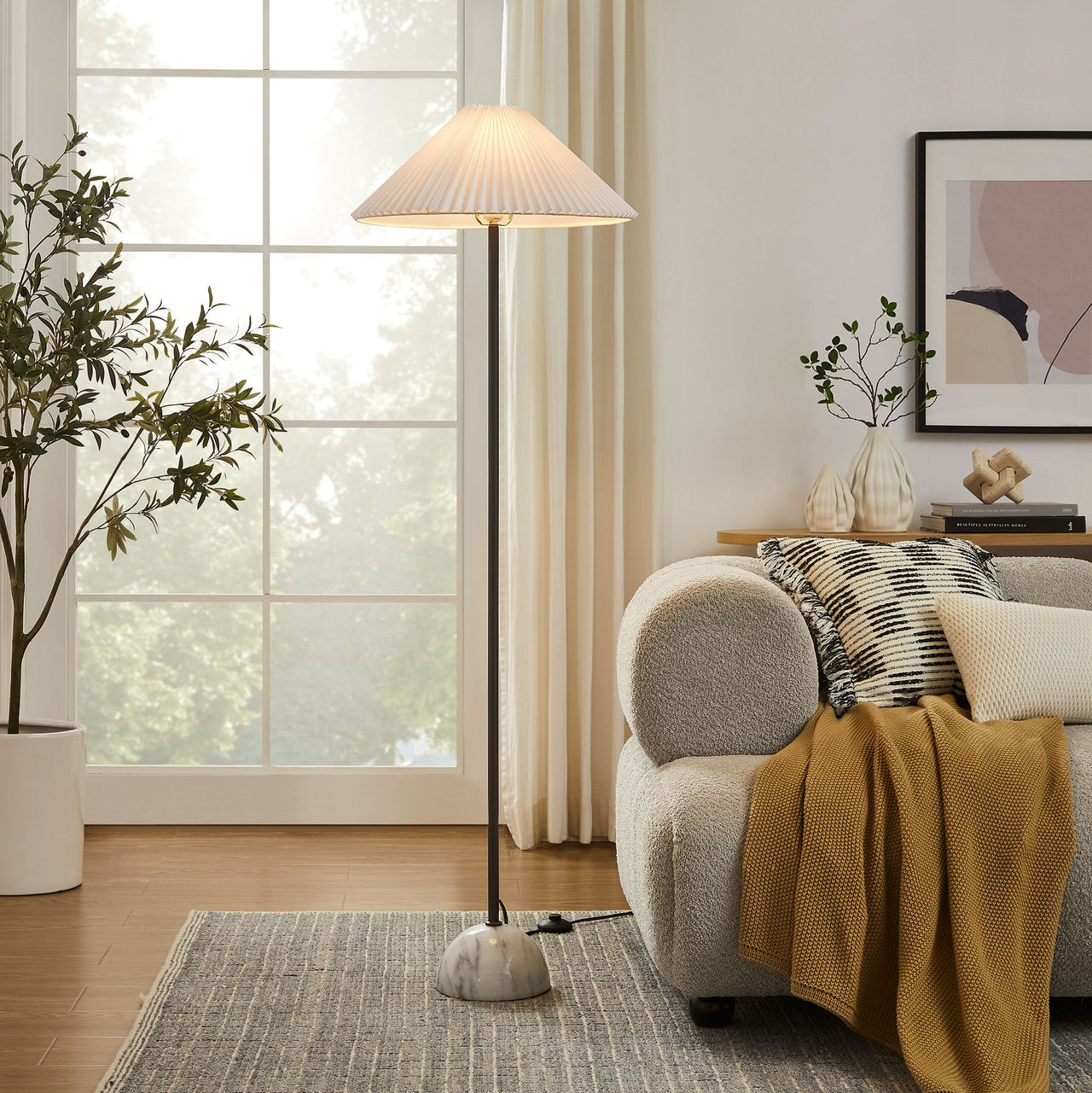 Miyah Marble Floor Lamp, Black