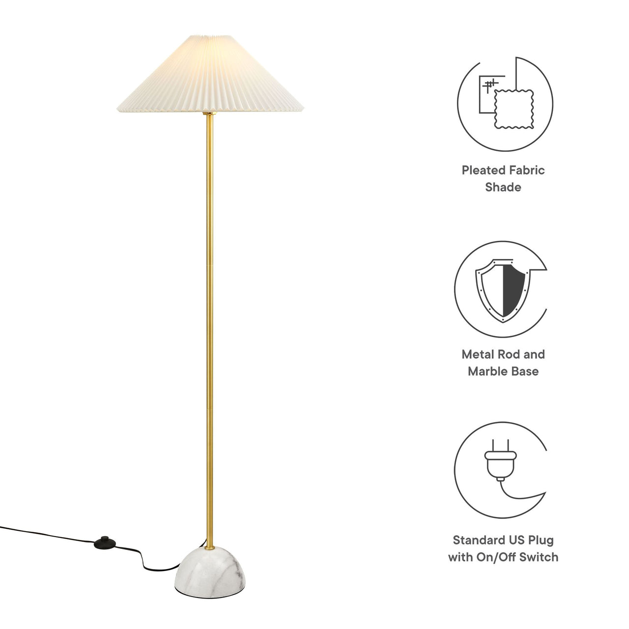 Miyah Marble Floor Lamp, Brass