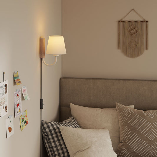 Rayleigh Wall Sconce, Natural Wood & White