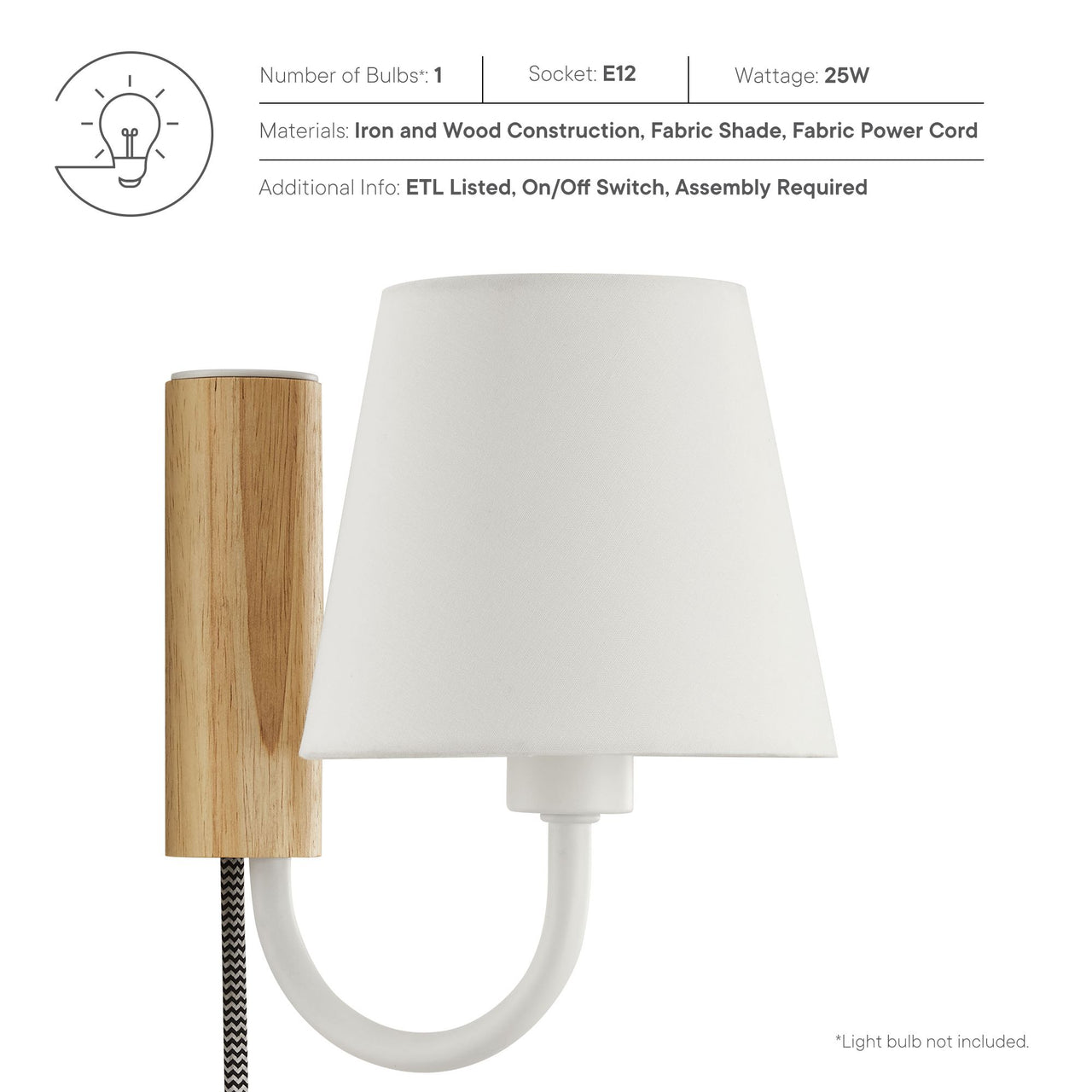 Rayleigh Wall Sconce, Natural Wood & White