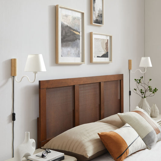 Rayleigh Elongated Wall Sconce, Natural Wood & White