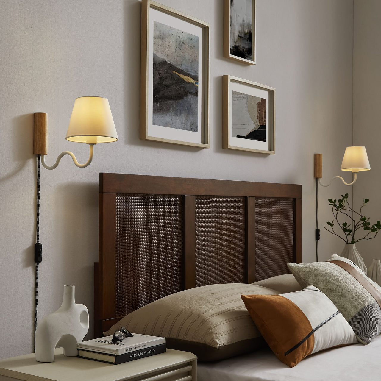 Rayleigh Elongated Wall Sconce, Natural Wood & White