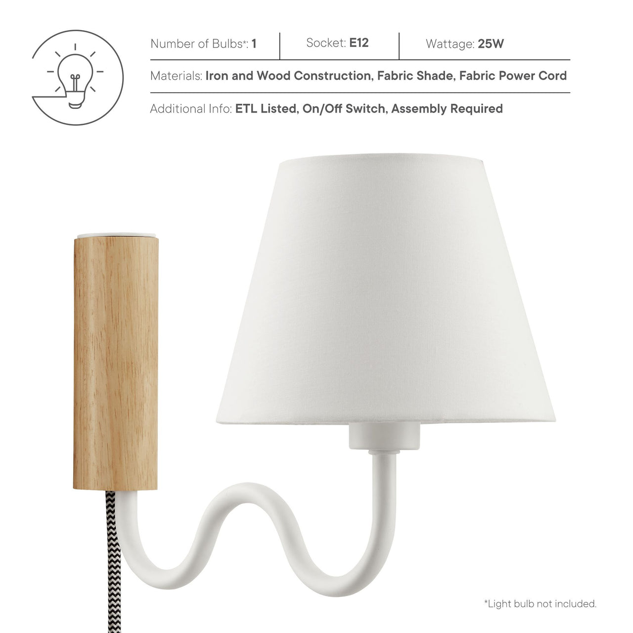 Rayleigh Elongated Wall Sconce, Natural Wood & White