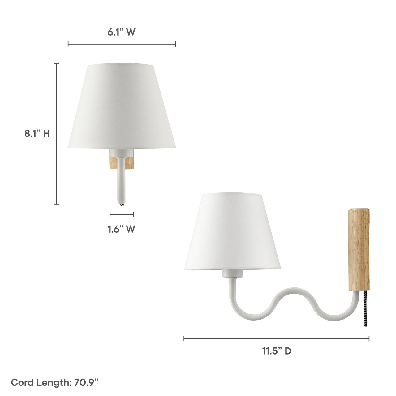 Rayleigh Elongated Wall Sconce, Natural Wood & White