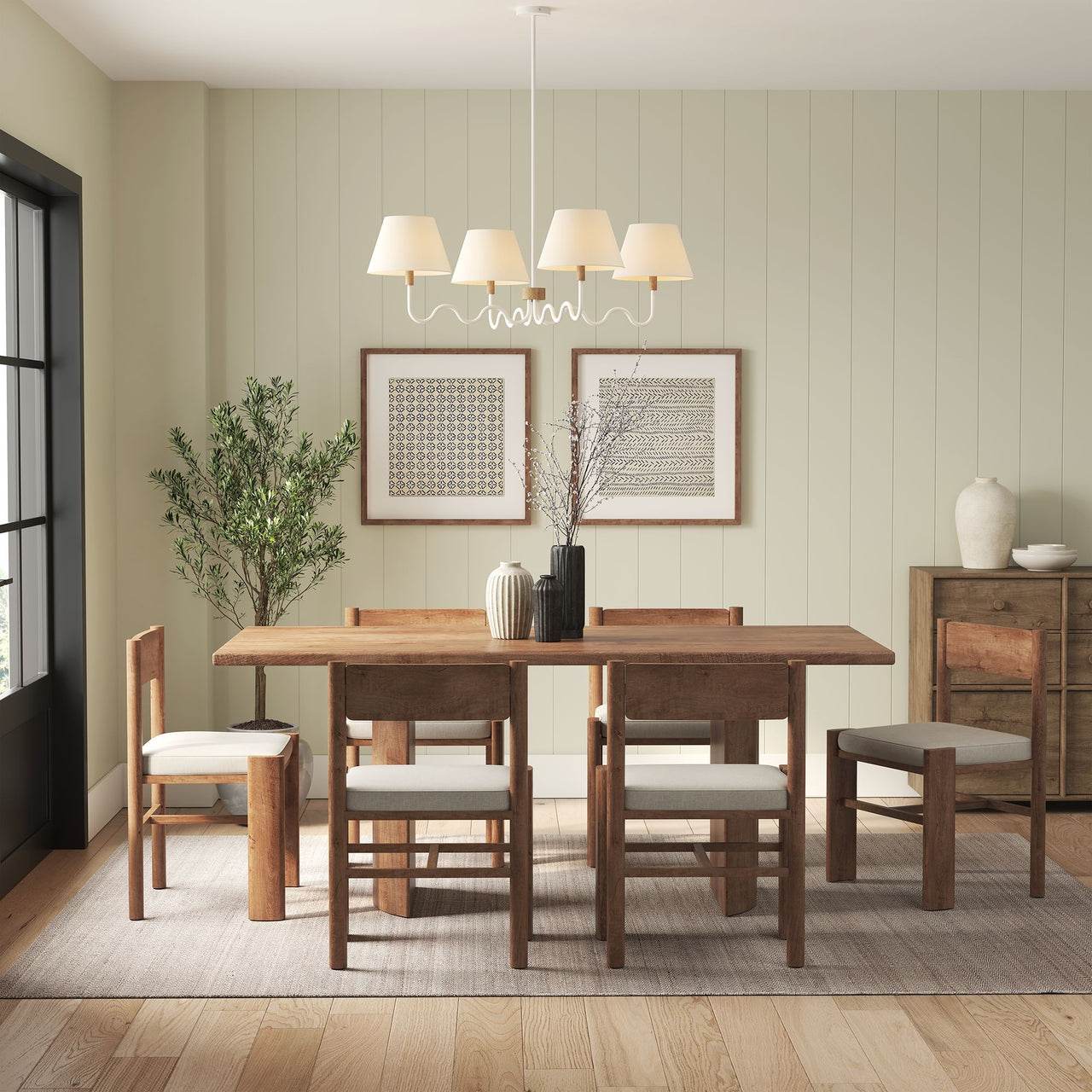 Rayleigh Chandelier, Natural Wood & White