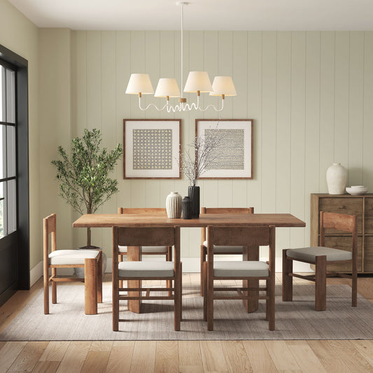 Rayleigh Chandelier, Natural Wood & White