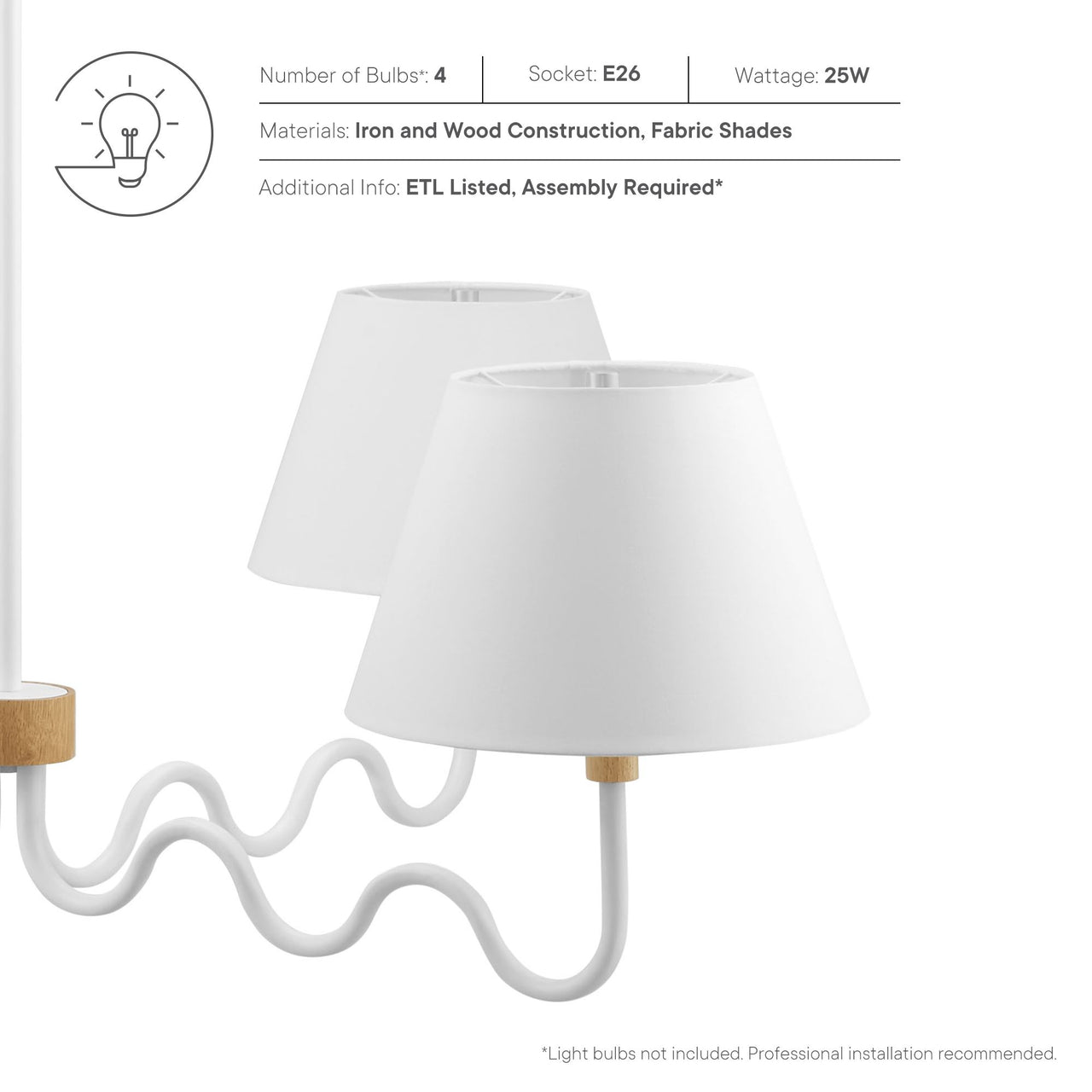 Rayleigh Chandelier, Natural Wood & White