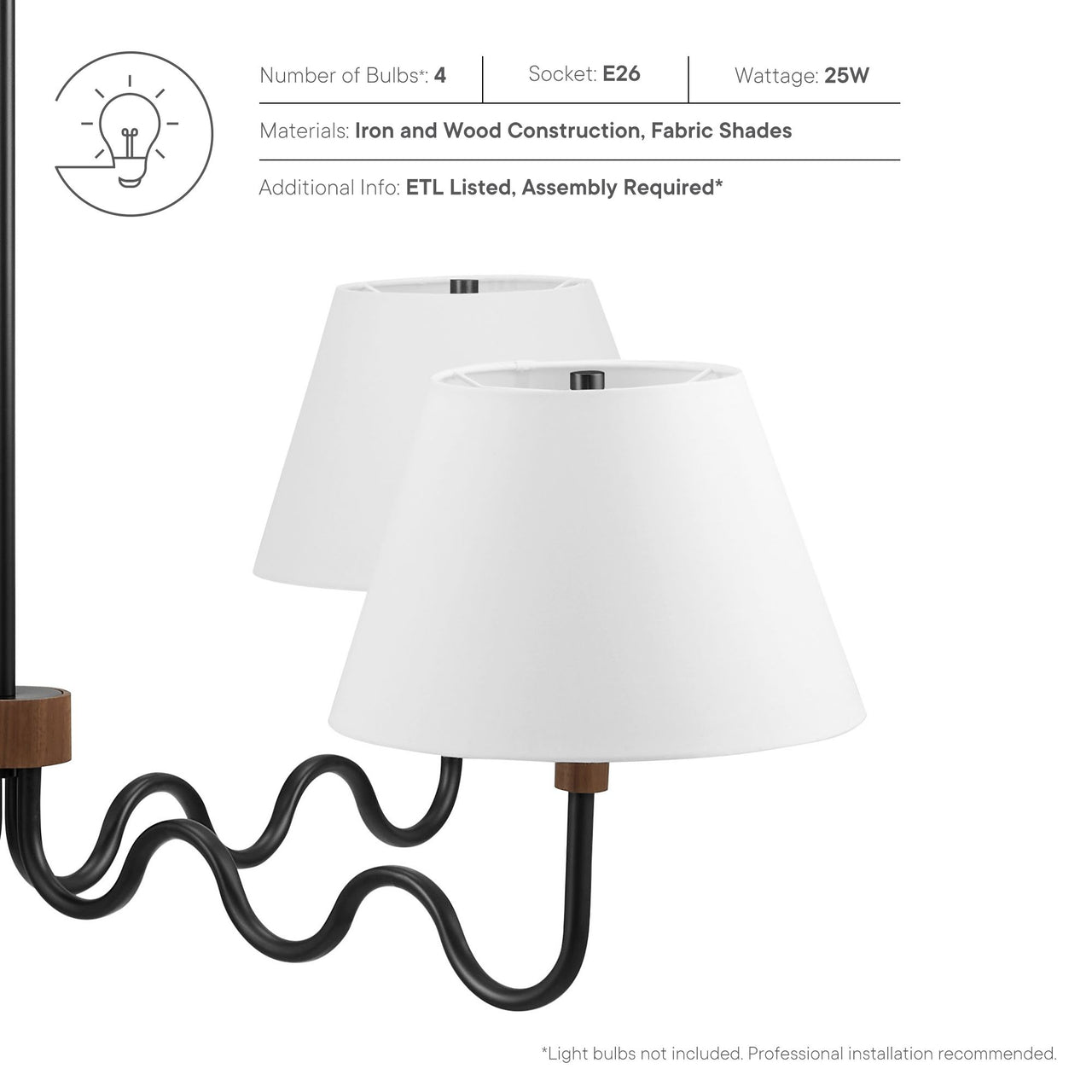 Rayleigh Chandelier, Walnut & Black