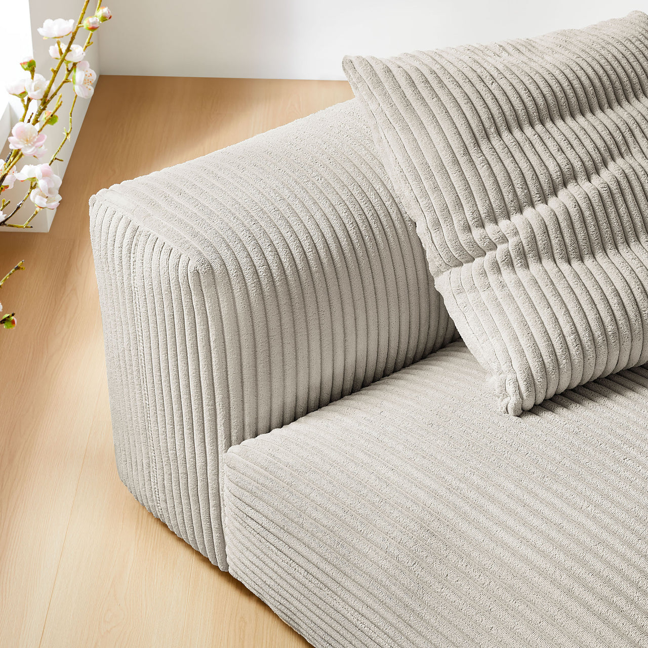Leisure Corduroy Armless Chair | Modular Sectional Component, Almond