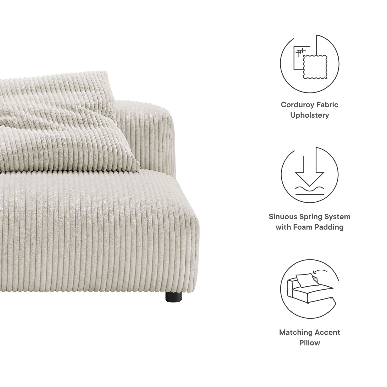 Leisure Corduroy Armless Chair | Modular Sectional Component, Almond