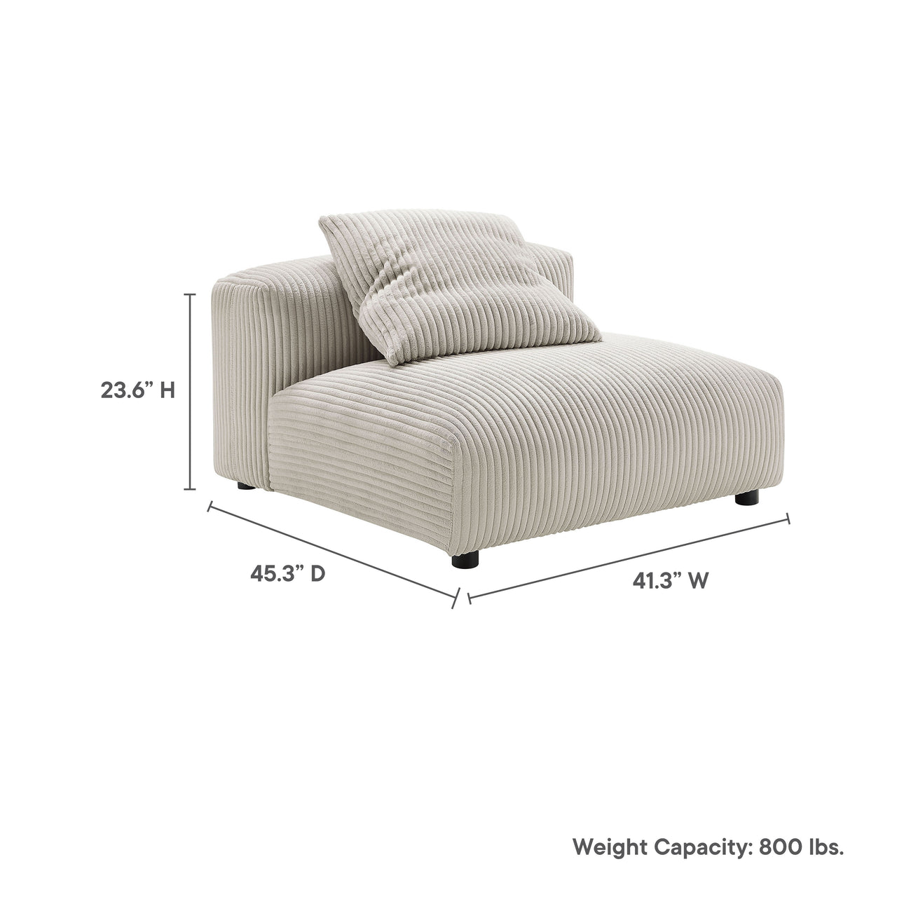Leisure Corduroy Armless Chair | Modular Sectional Component, Almond