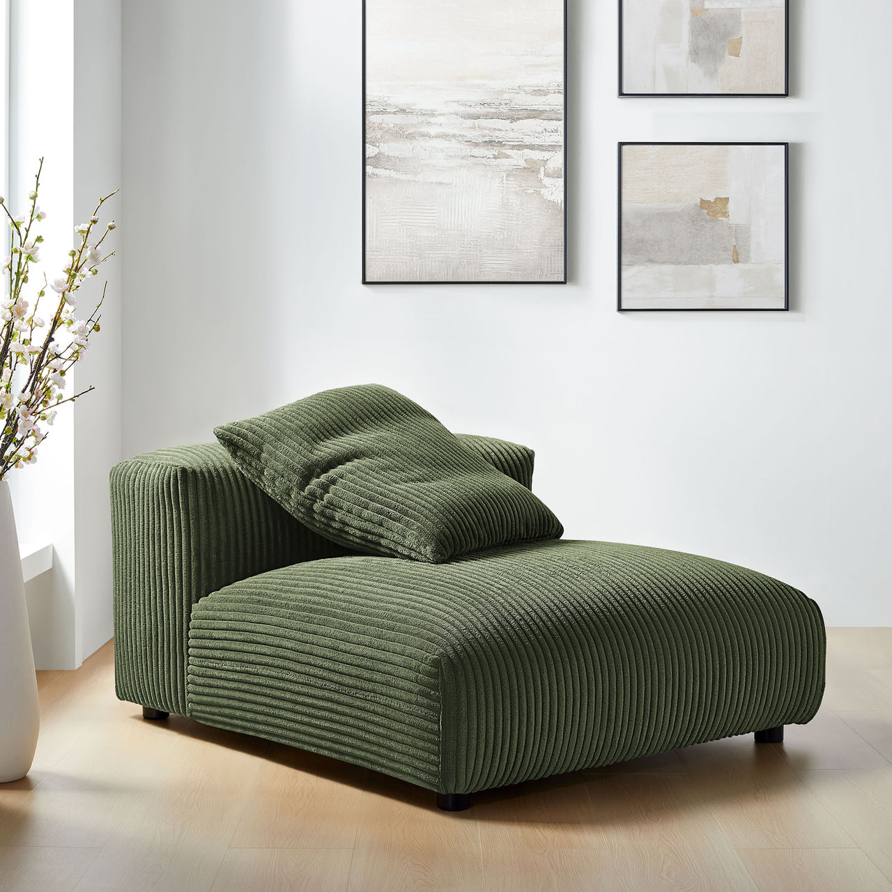 Leisure Corduroy Armless Chair | Modular Sectional Component, Fern