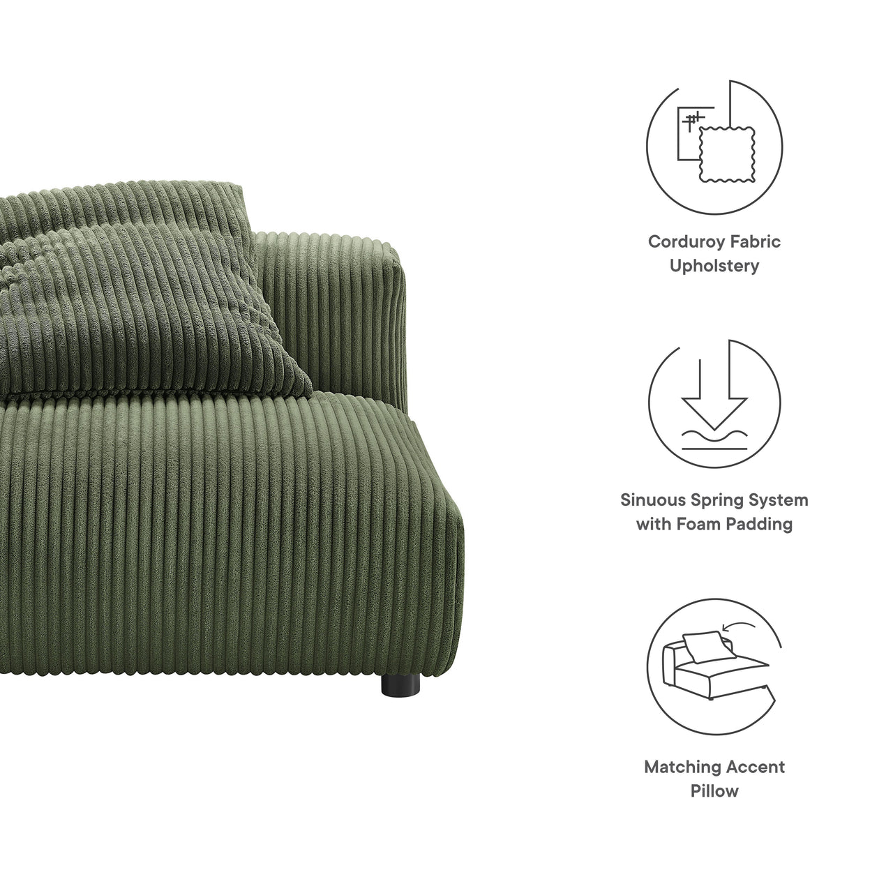 Leisure Corduroy Armless Chair | Modular Sectional Component, Fern