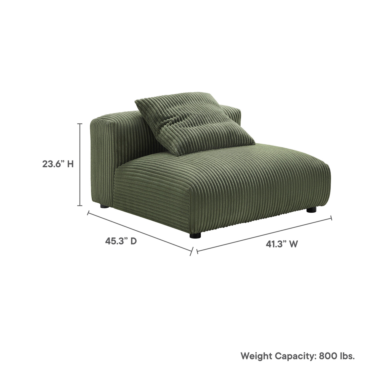 Leisure Corduroy Armless Chair | Modular Sectional Component, Fern
