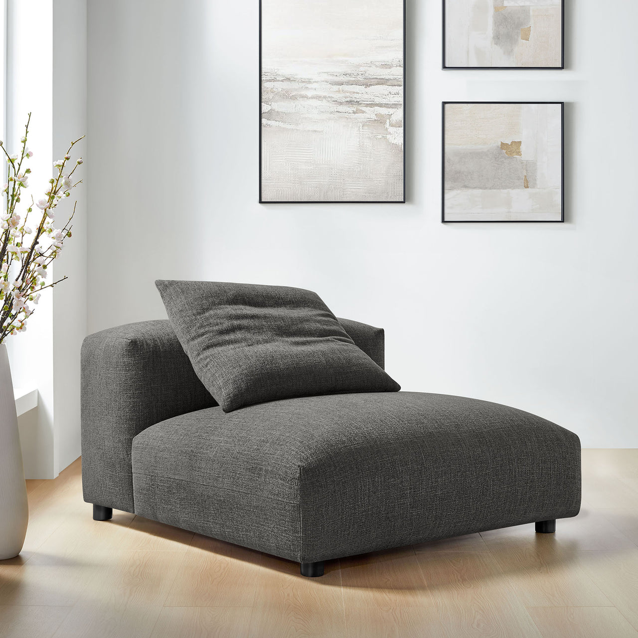Leisure Fabric Armless Chair | Modular Sectional Component, Charcoal