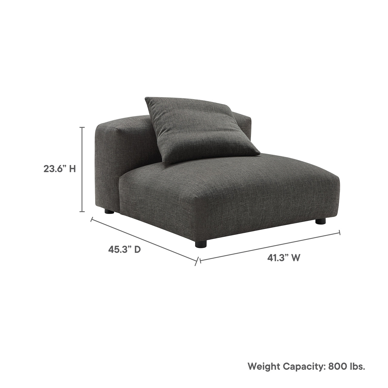 Leisure Fabric Armless Chair | Modular Sectional Component, Charcoal