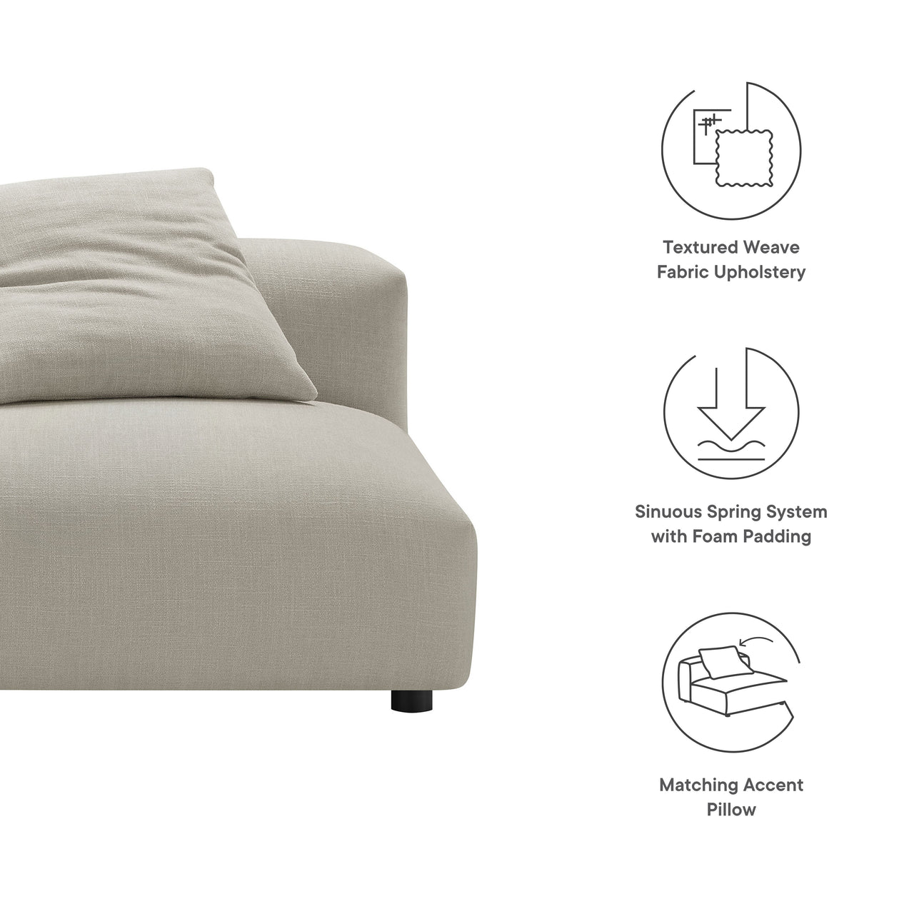 Leisure Fabric Armless Chair | Modular Sectional Component, Linen