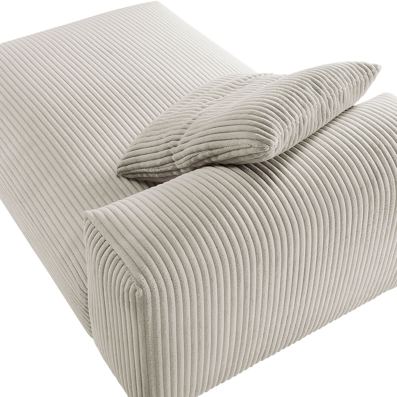 Leisure Corduroy Armless Chaise Lounge | Modular Sectional Component, Almond