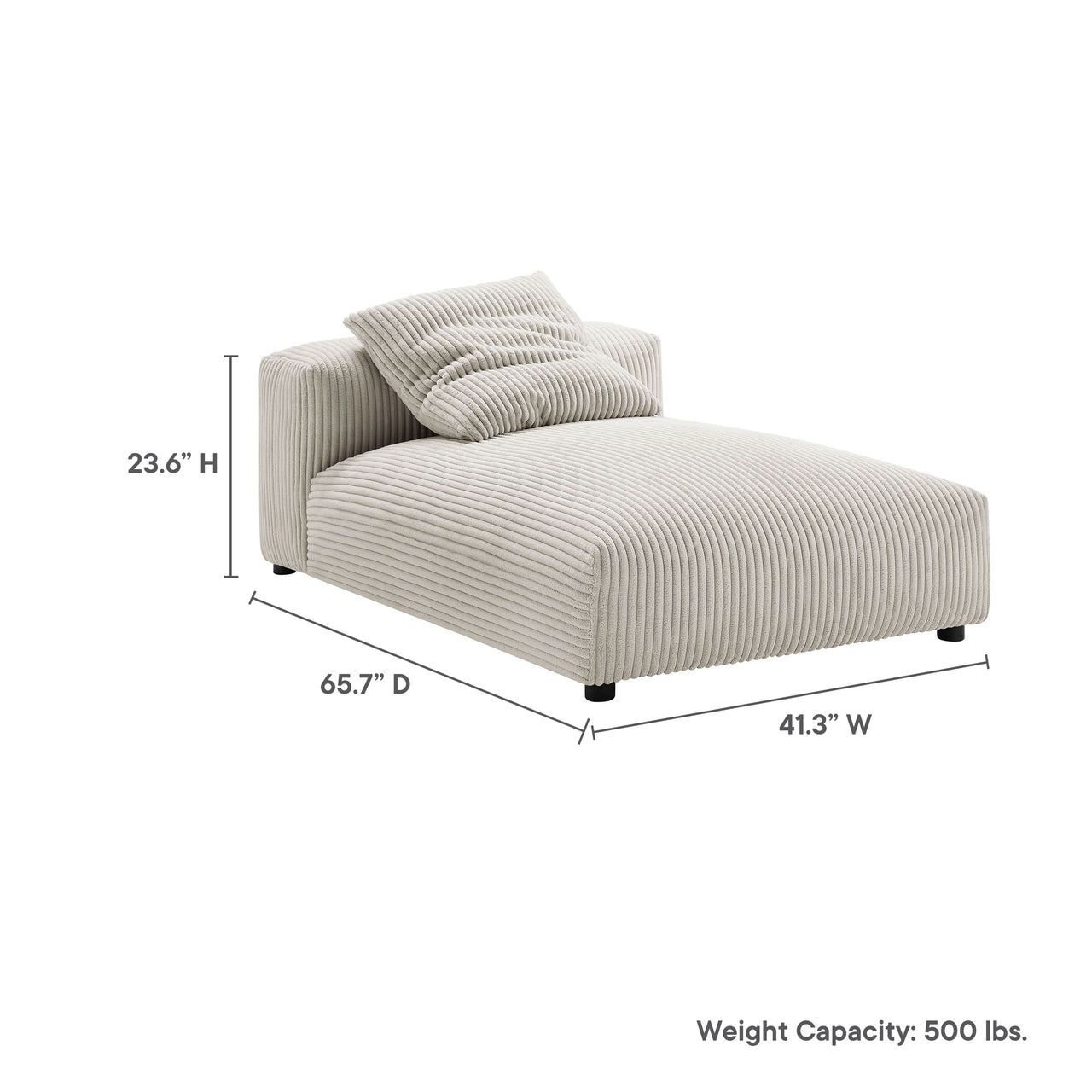 Leisure Corduroy Armless Chaise Lounge | Modular Sectional Component, Almond