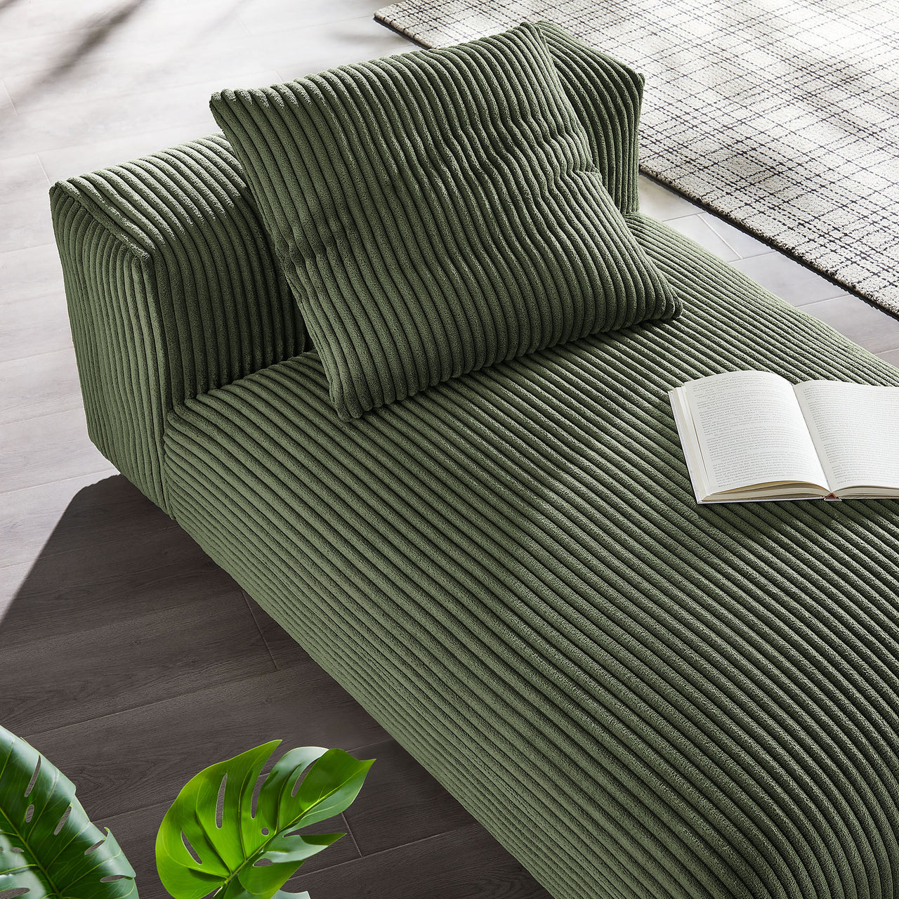Leisure Corduroy Armless Chaise Lounge | Modular Sectional Component, Fern