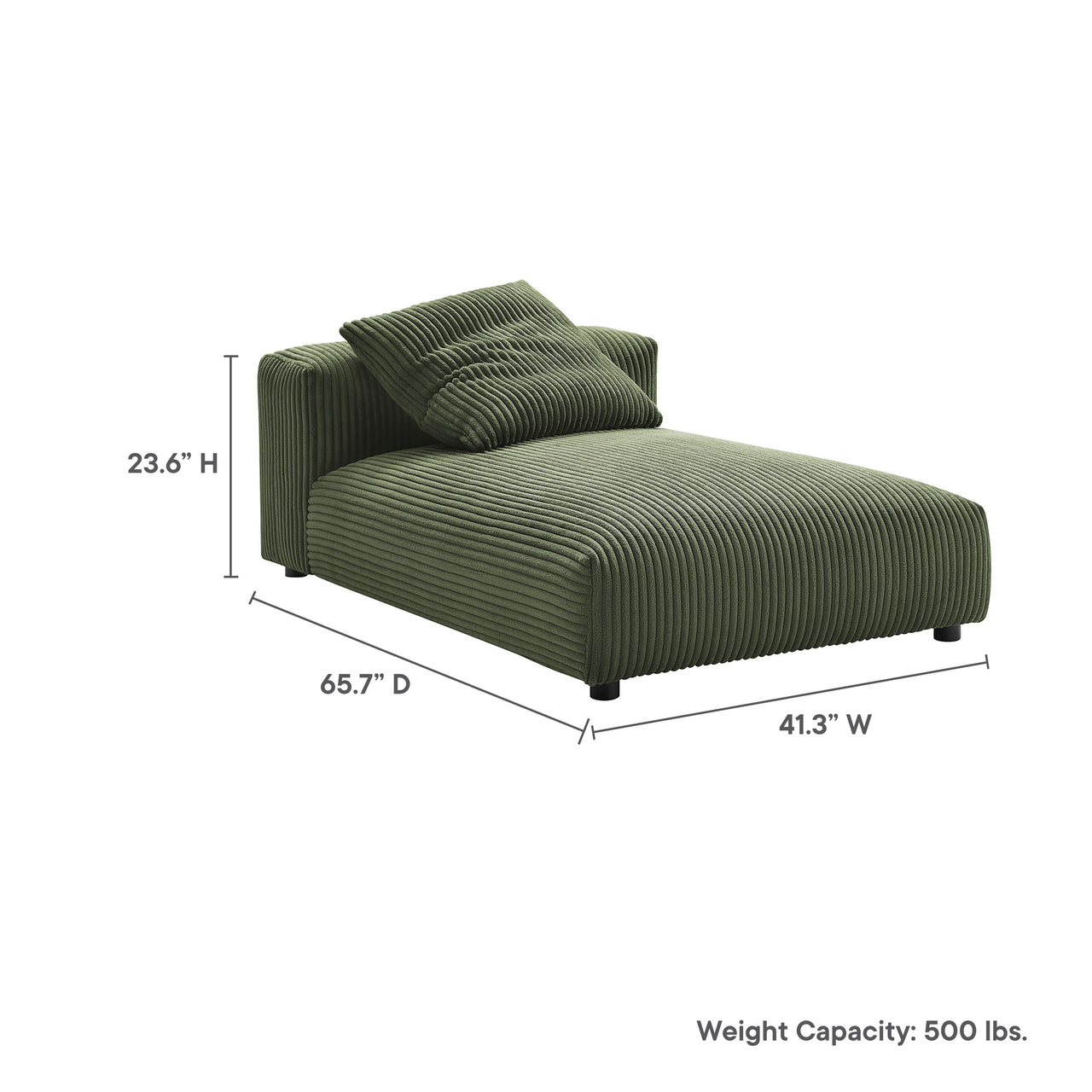 Leisure Corduroy Armless Chaise Lounge | Modular Sectional Component, Fern