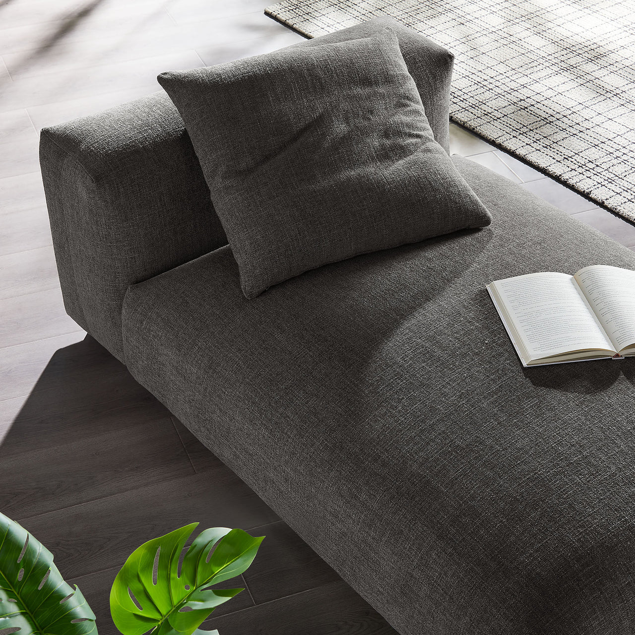Leisure Fabric Armless Chaise Lounge | Modular Sectional Component, Charcoal