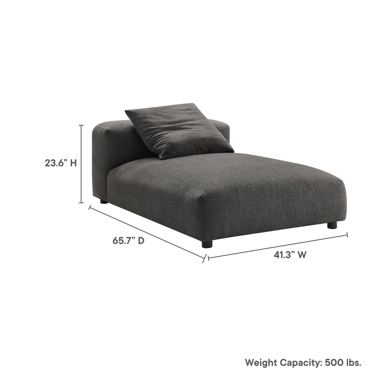 Leisure Fabric Armless Chaise Lounge | Modular Sectional Component, Charcoal