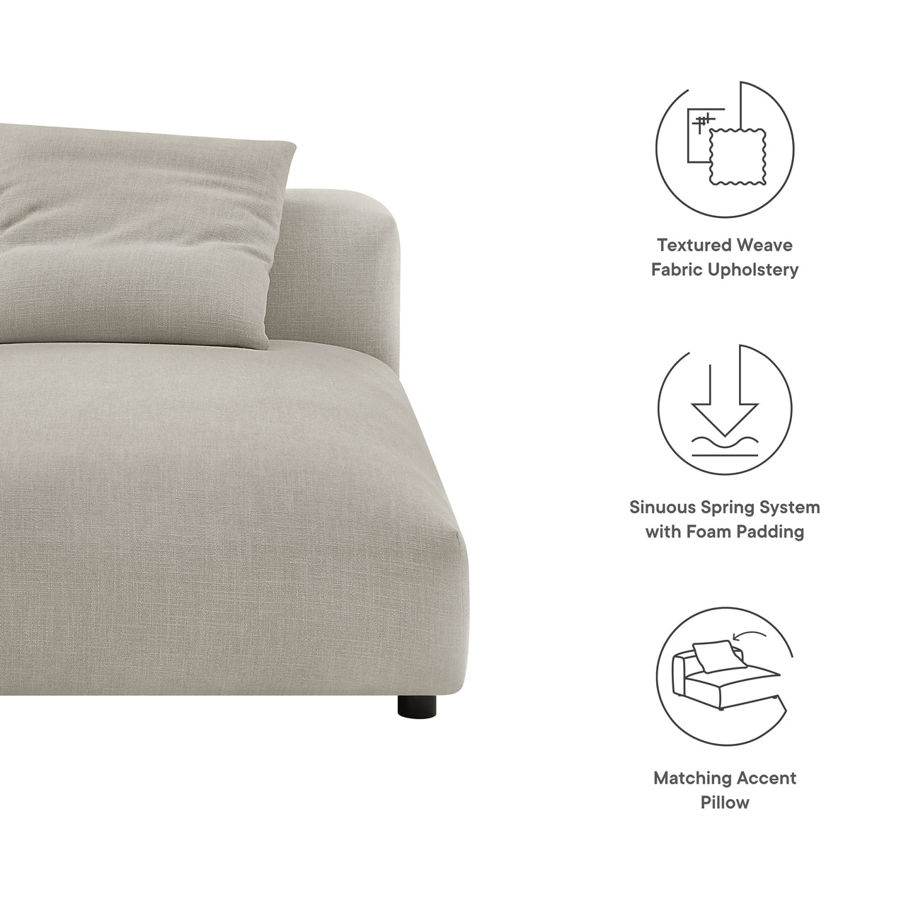 Leisure Fabric Armless Chaise Lounge | Modular Sectional Component, Linen