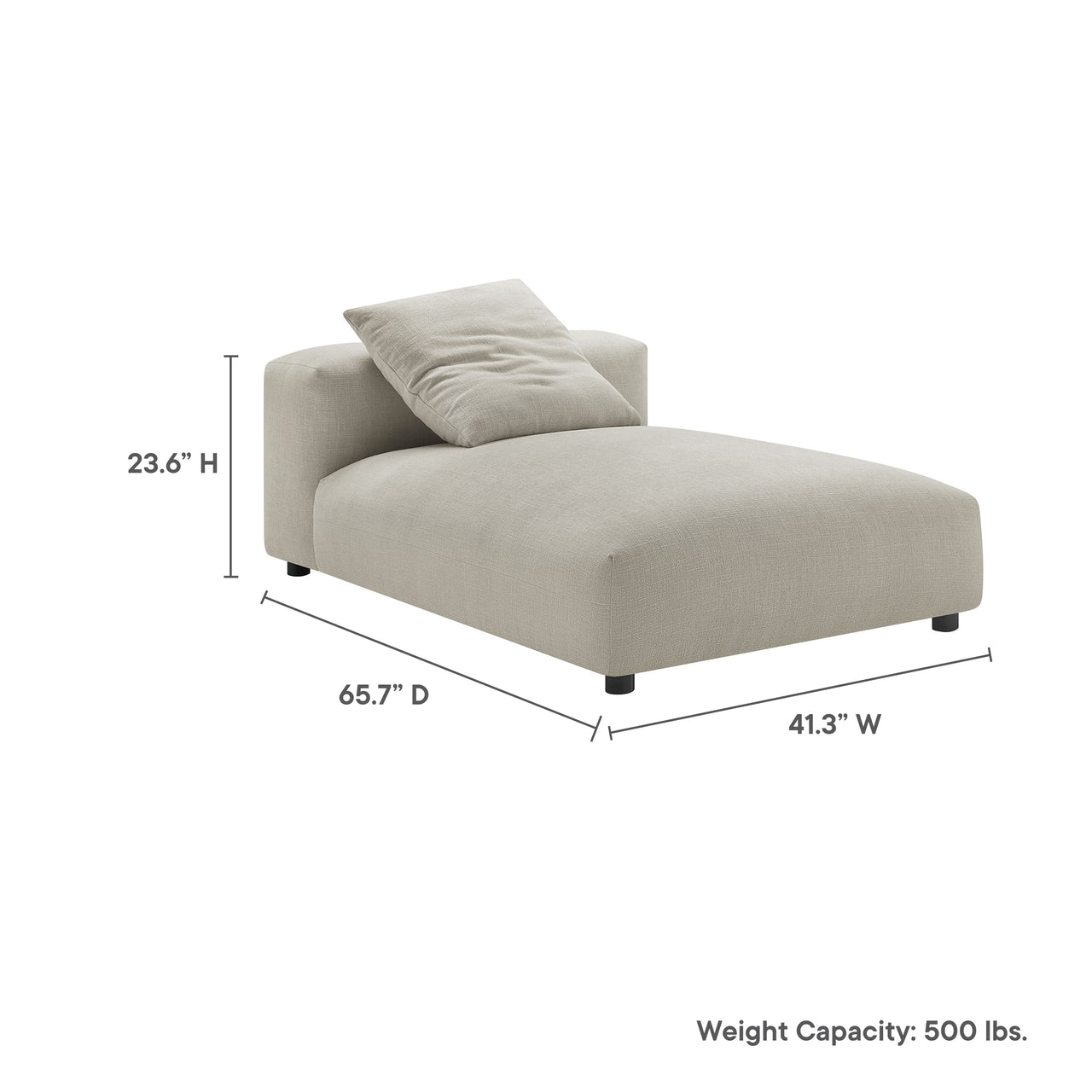 Leisure Fabric Armless Chaise Lounge | Modular Sectional Component, Linen