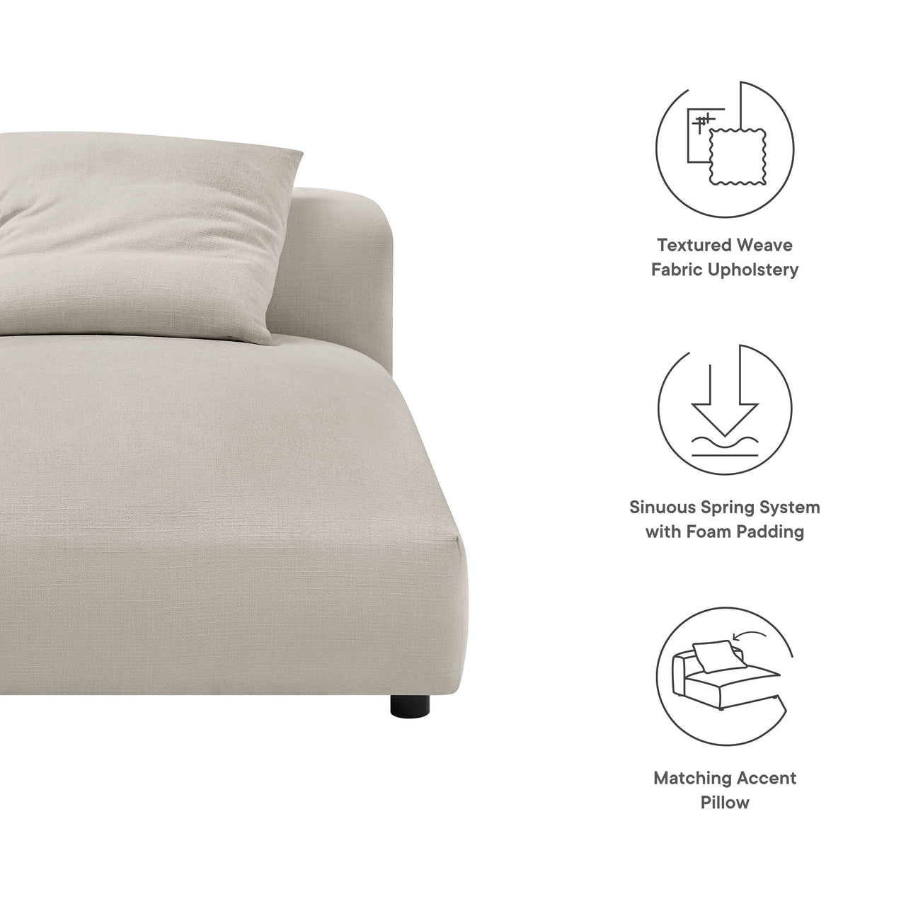 Leisure Fabric Armless Chaise Lounge | Modular Sectional Component, Sand
