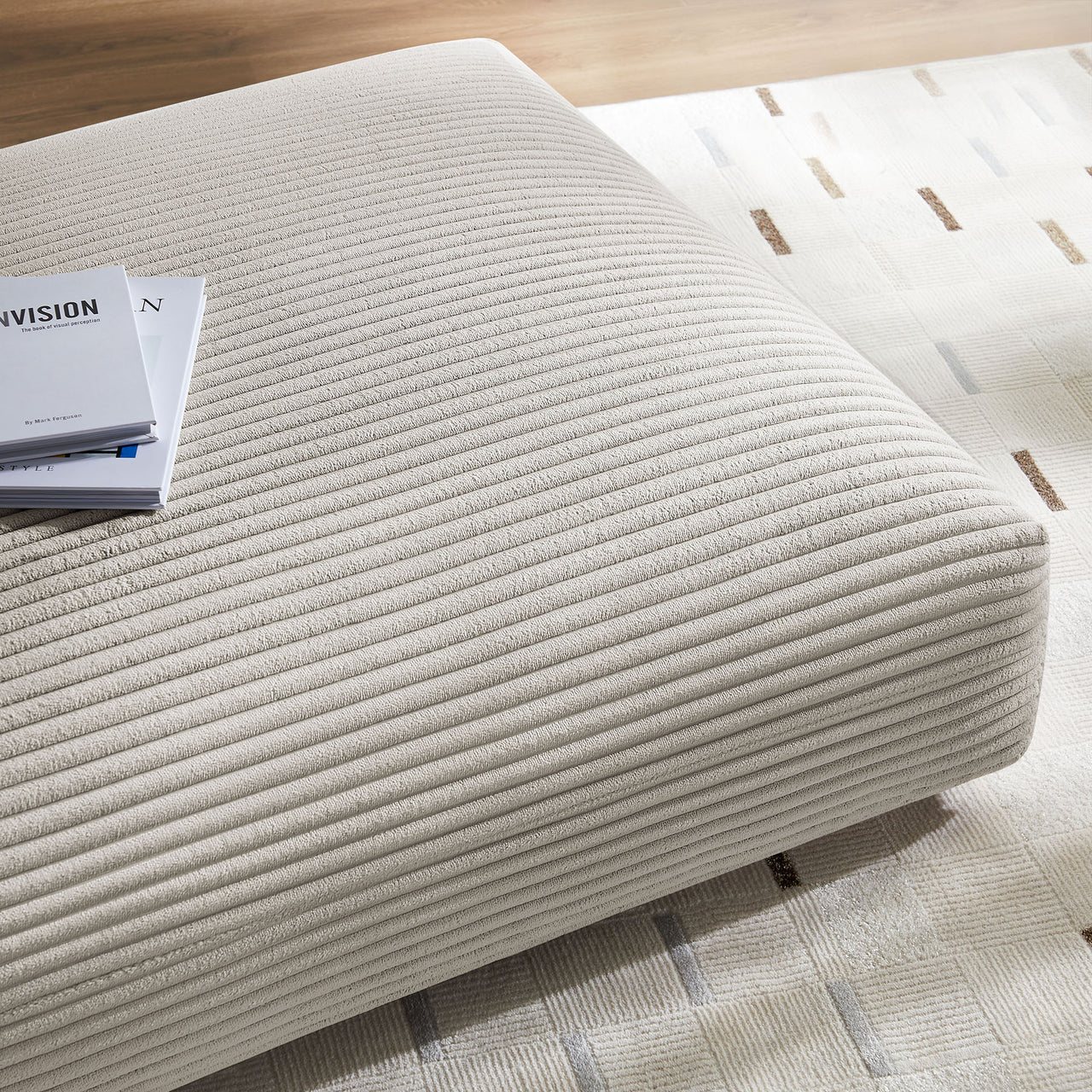 Leisure Corduroy Ottoman | Modular Sectional Component, Almond