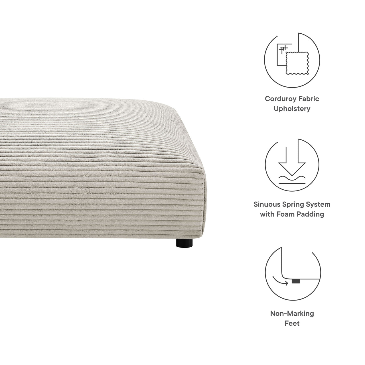 Leisure Corduroy Ottoman | Modular Sectional Component, Almond