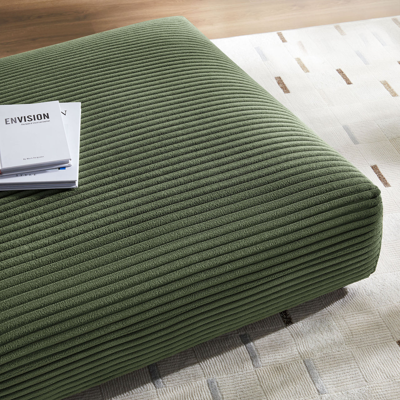 Leisure Corduroy Ottoman | Modular Sectional Component, Fern