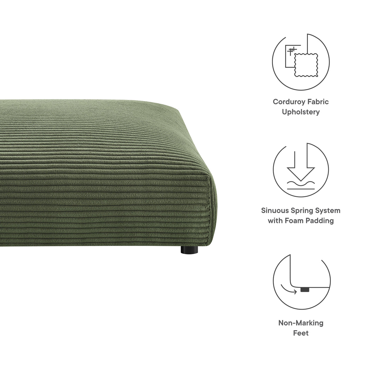 Leisure Corduroy Ottoman | Modular Sectional Component, Fern