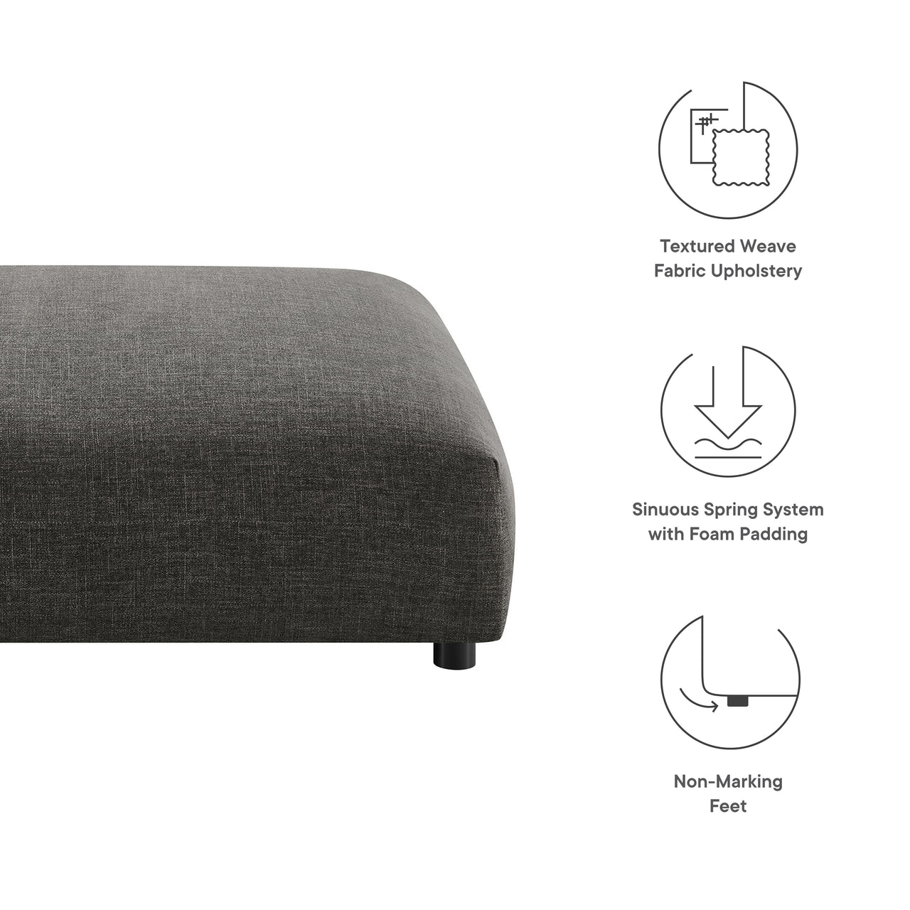 Leisure Fabric Ottoman | Modular Sectional Component, Charcoal